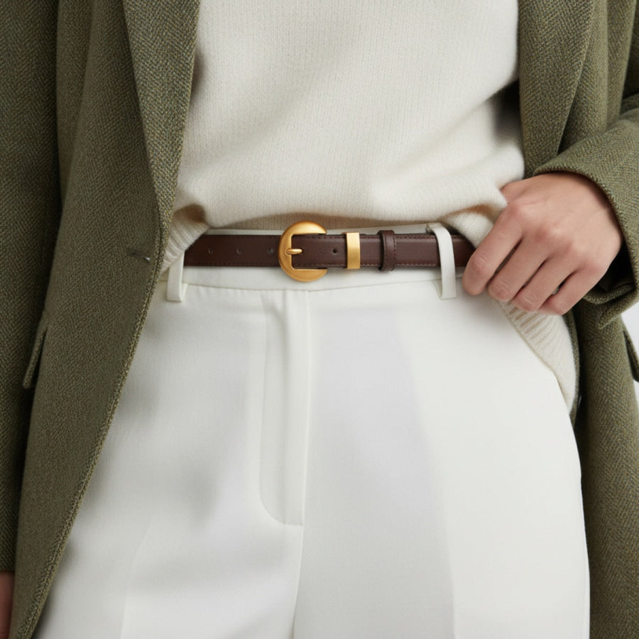 Golden Buckle Belt Coffee Brown / One Size Apparel and Accessories