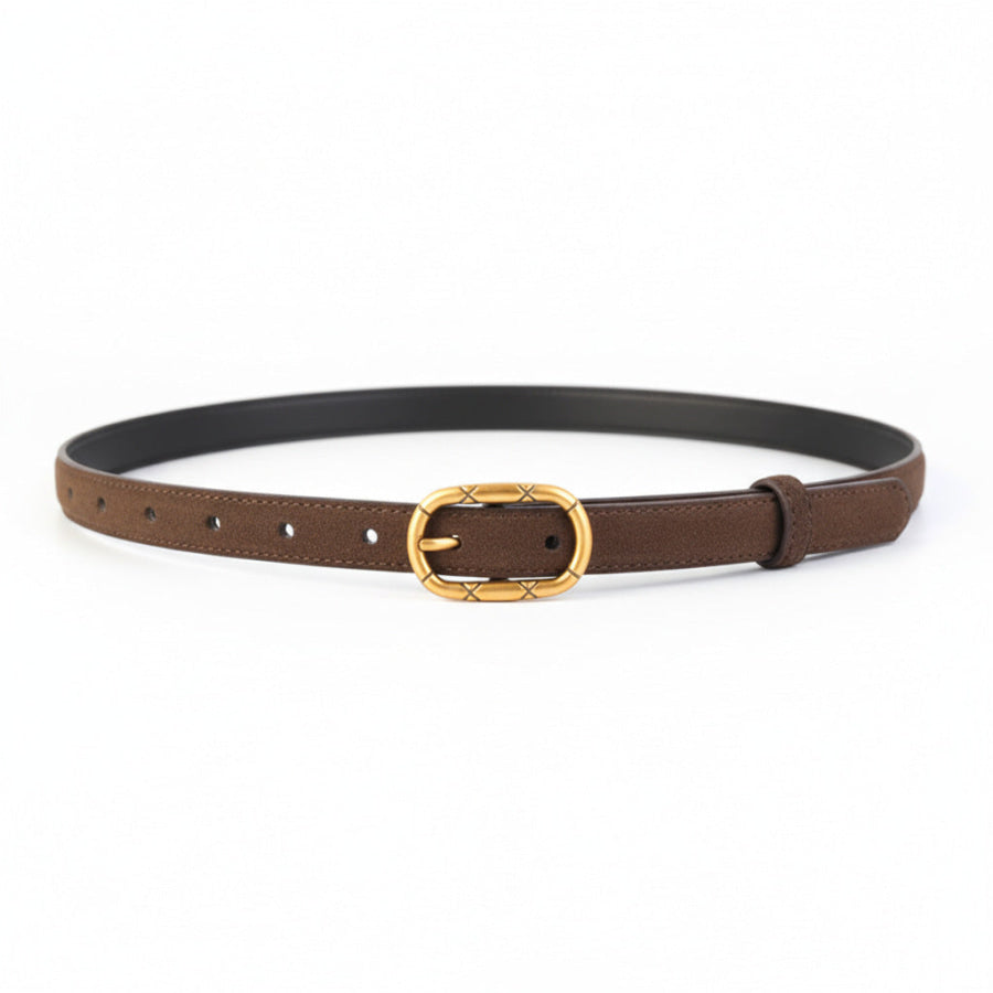 Golden Buckle Belt Coffee Brown / One Size Apparel and Accessories
