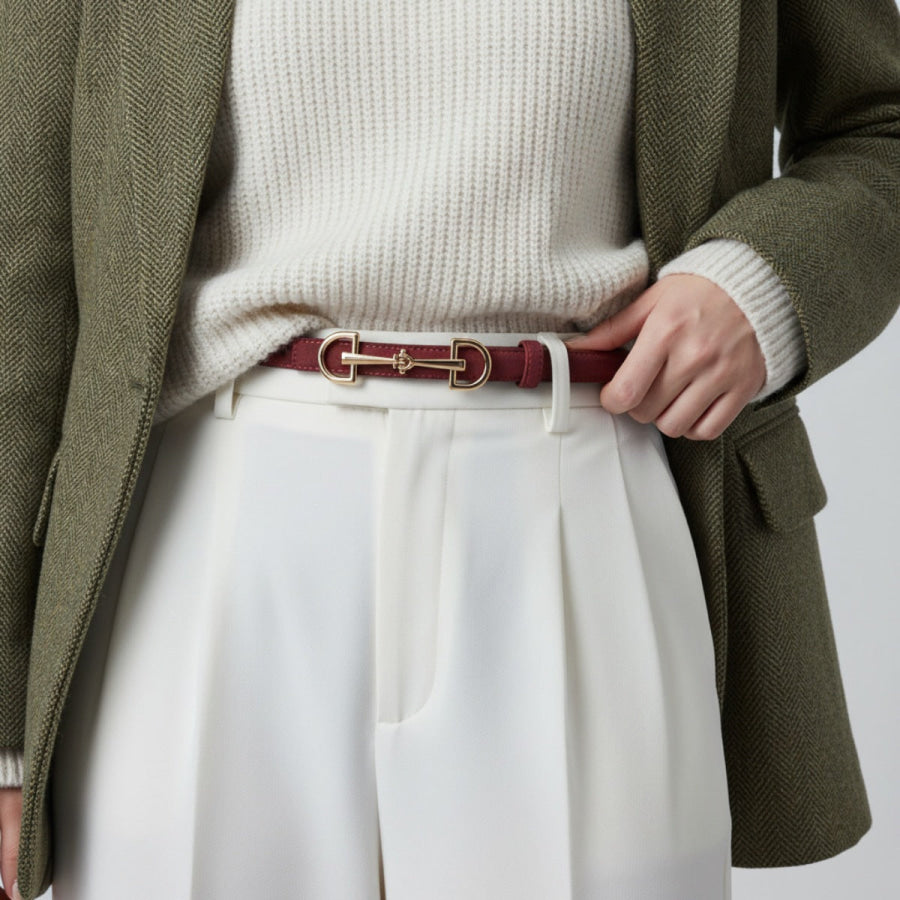 Golden Buckle Belt Red / One Size Apparel and Accessories