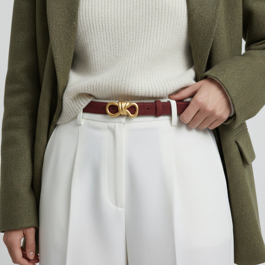 Golden Buckle Belt Red / One Size Apparel and Accessories