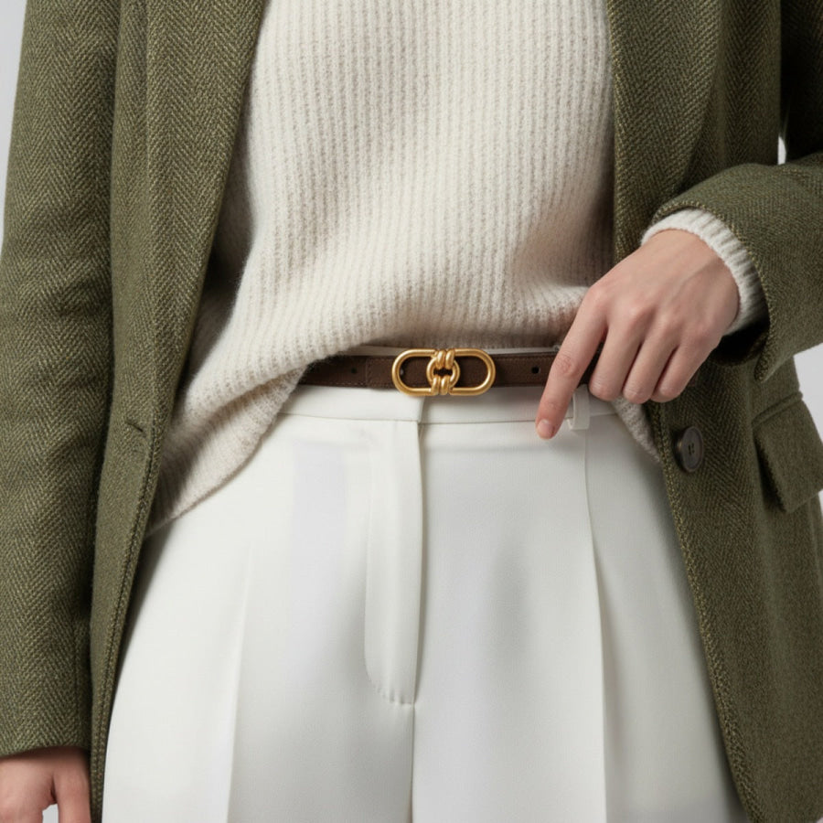 Golden Buckle Leather Belt Apparel and Accessories