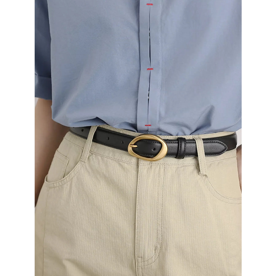 Golden Buckle Leather Belt Apparel and Accessories