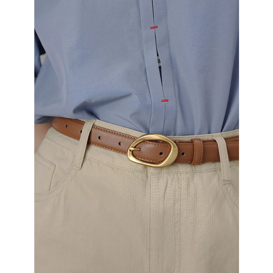 Golden Buckle Leather Belt Apparel and Accessories