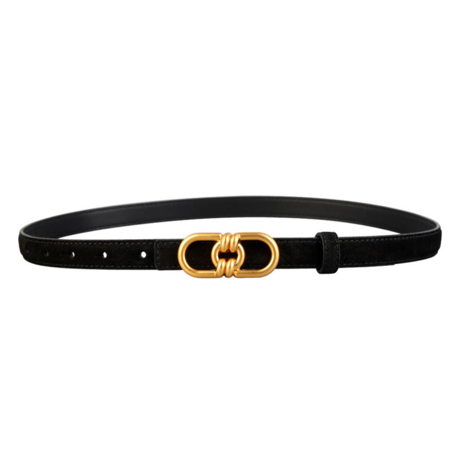 Golden Buckle Leather Belt Black / One Size Apparel and Accessories