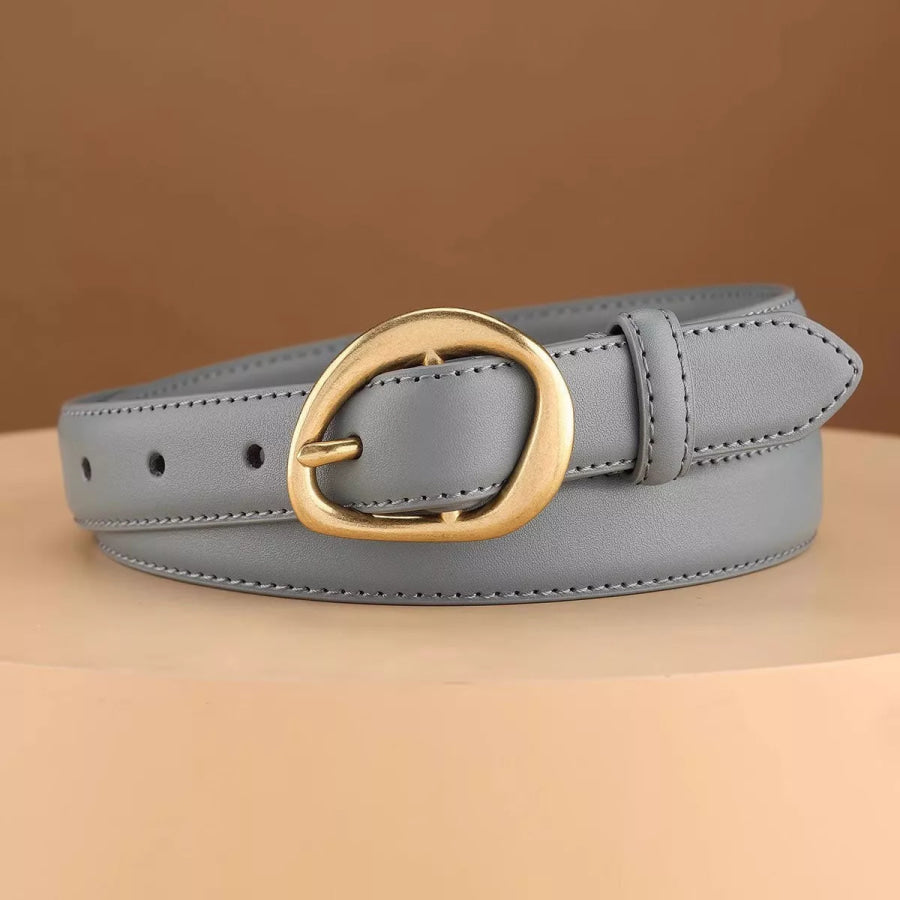 Golden Buckle Leather Belt Blue / One Size Apparel and Accessories