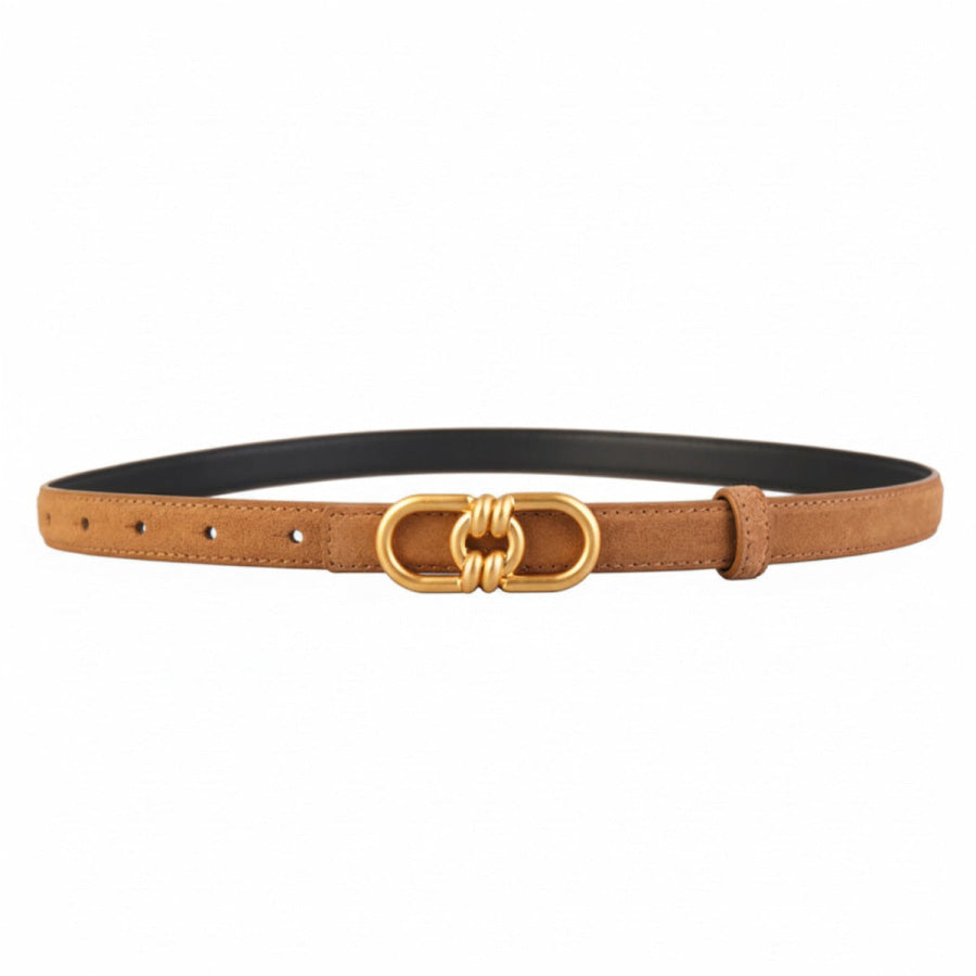Golden Buckle Leather Belt Brown / One Size Apparel and Accessories