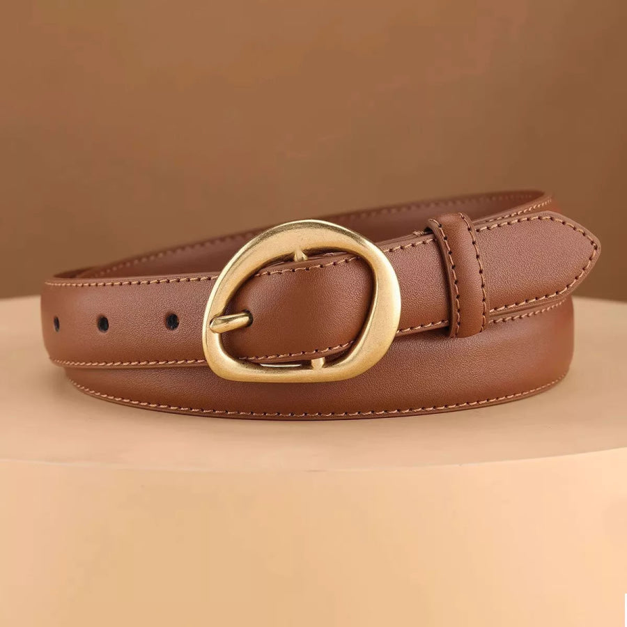 Golden Buckle Leather Belt Brown / One Size Apparel and Accessories