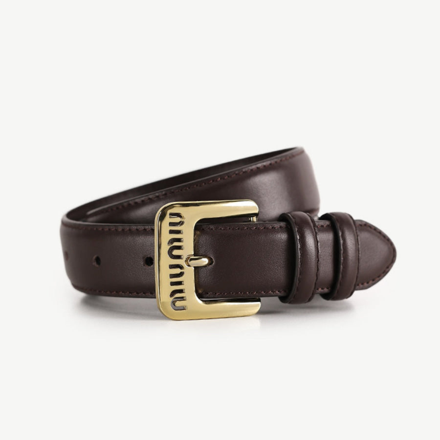 Golden Buckle Leather Belt Brown / ONESIZE Apparel and Accessories