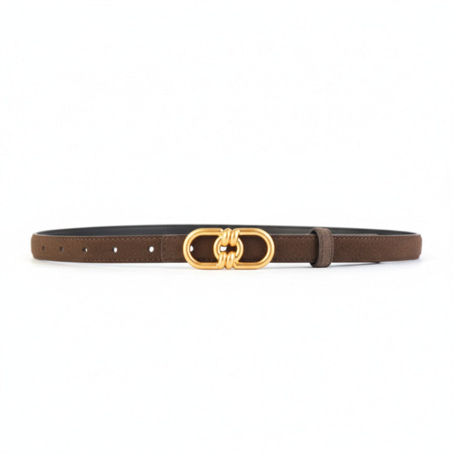 Golden Buckle Leather Belt Coffee Brown / One Size Apparel and Accessories