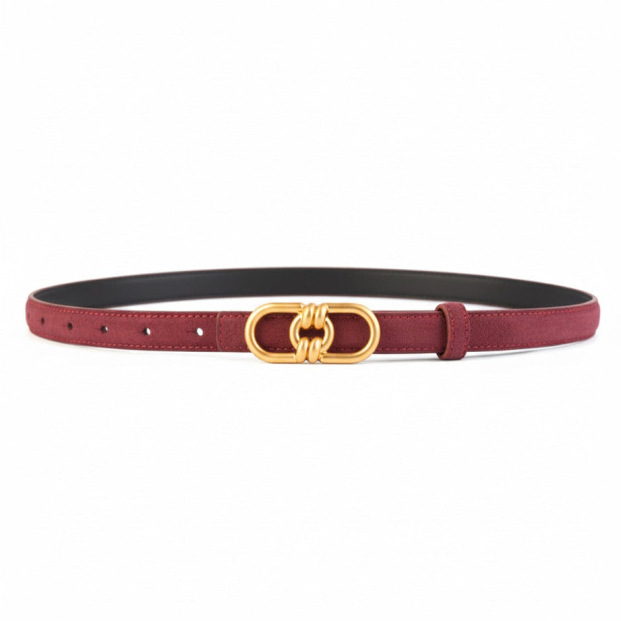 Golden Buckle Leather Belt Red / One Size Apparel and Accessories