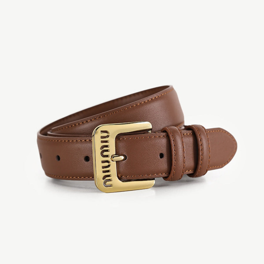 Golden Buckle Leather Belt Terracotta / ONESIZE Apparel and Accessories