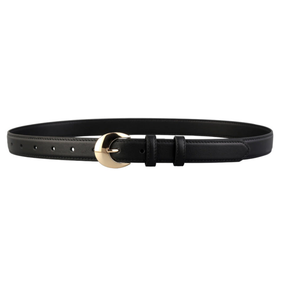 Golden Buckle Skinny Belt Black / One Size Apparel and Accessories