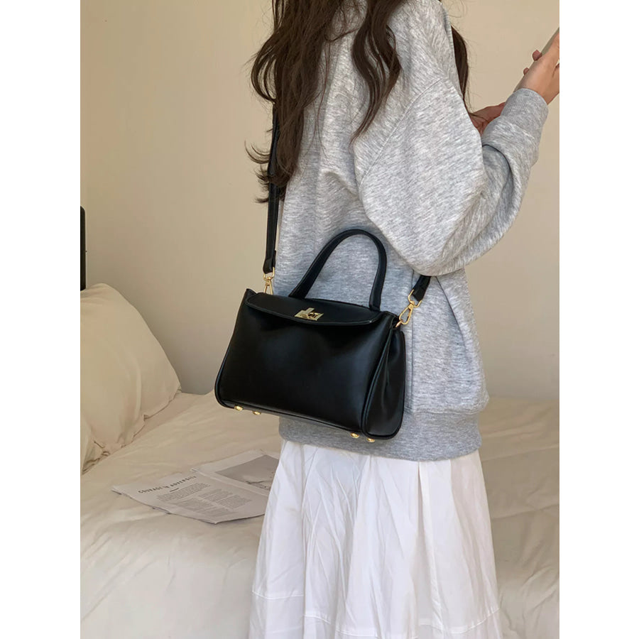 Golden Clasp Leather Crossbody Bag Apparel and Accessories