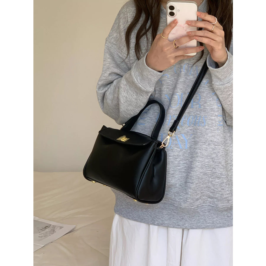 Golden Clasp Leather Crossbody Bag Apparel and Accessories