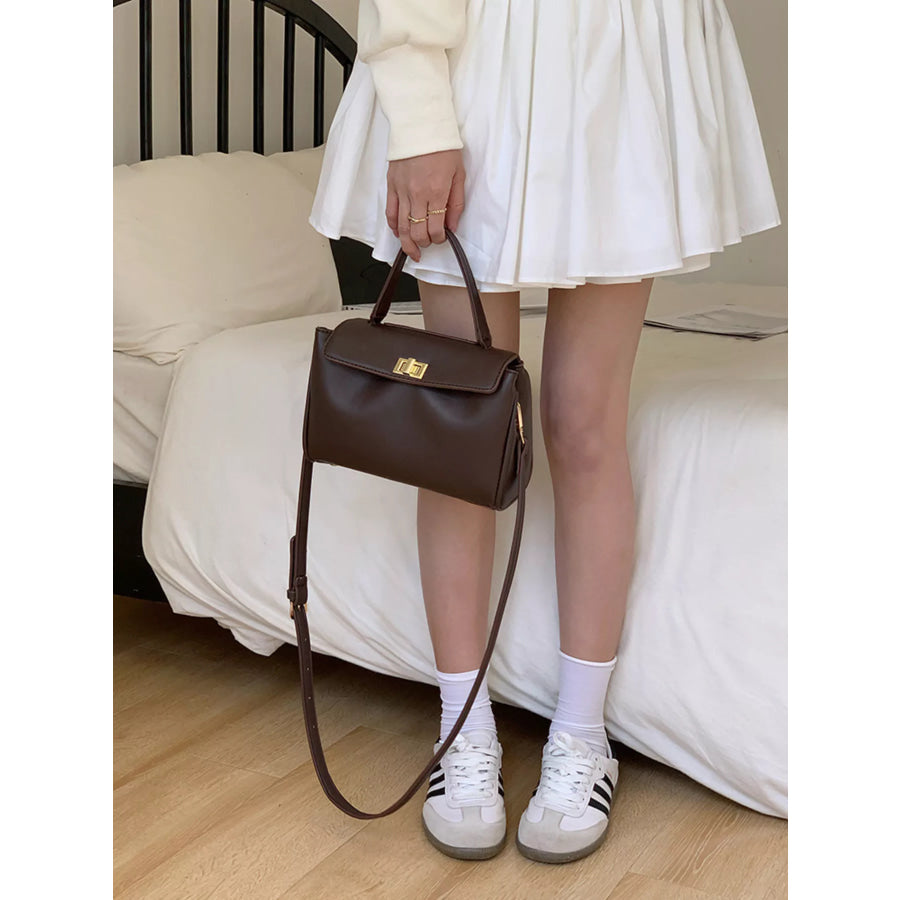 Golden Clasp Leather Crossbody Bag Apparel and Accessories