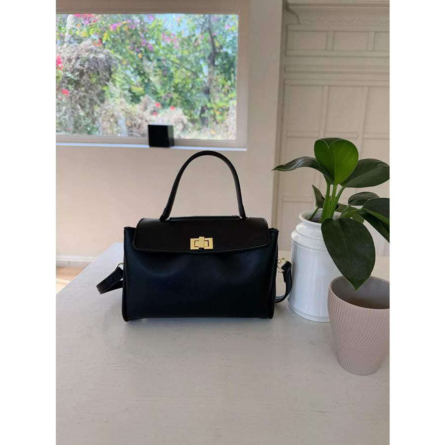 Golden Clasp Leather Crossbody Bag Apparel and Accessories
