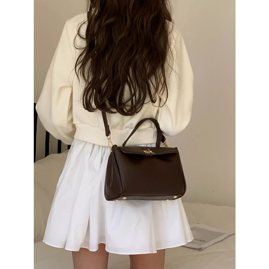 Golden Clasp Leather Crossbody Bag Apparel and Accessories