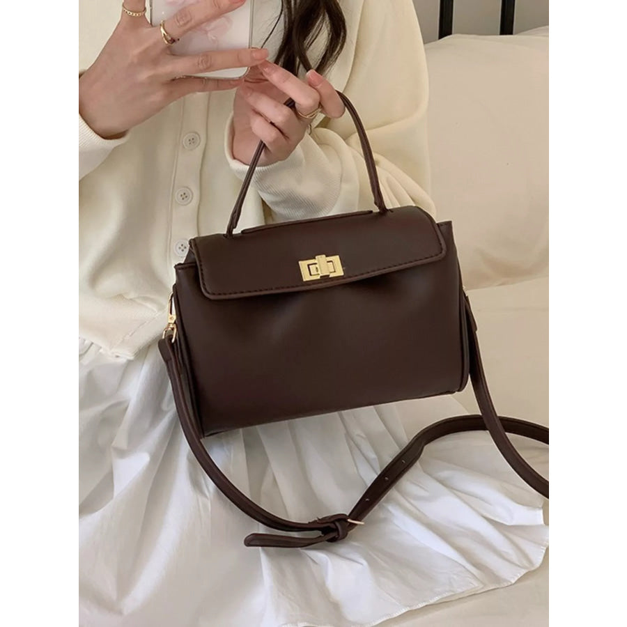 Golden Clasp Leather Crossbody Bag Apparel and Accessories