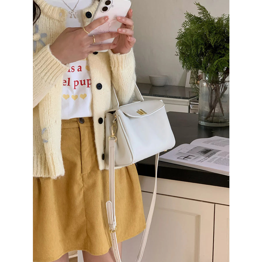 Golden Clasp Leather Crossbody Bag Apparel and Accessories