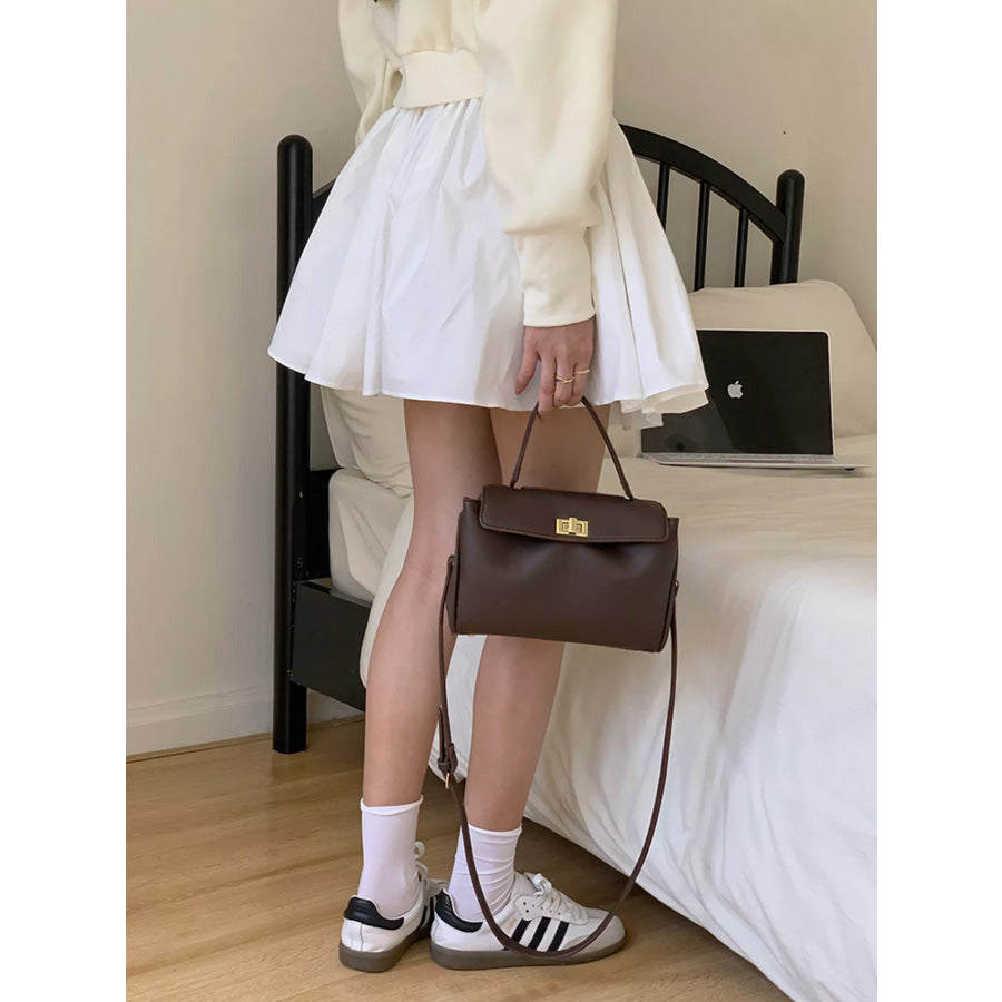 Golden Clasp Leather Crossbody Bag Apparel and Accessories