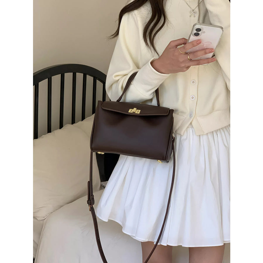 Golden Clasp Leather Crossbody Bag Apparel and Accessories