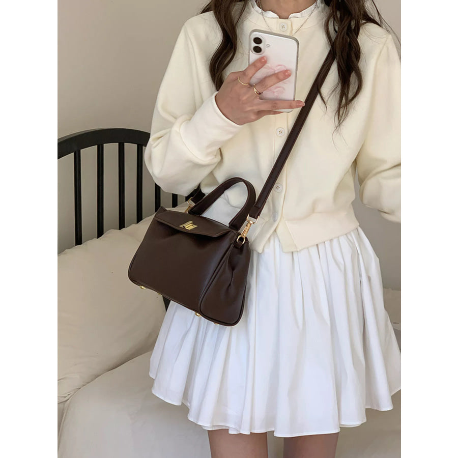Golden Clasp Leather Crossbody Bag Apparel and Accessories