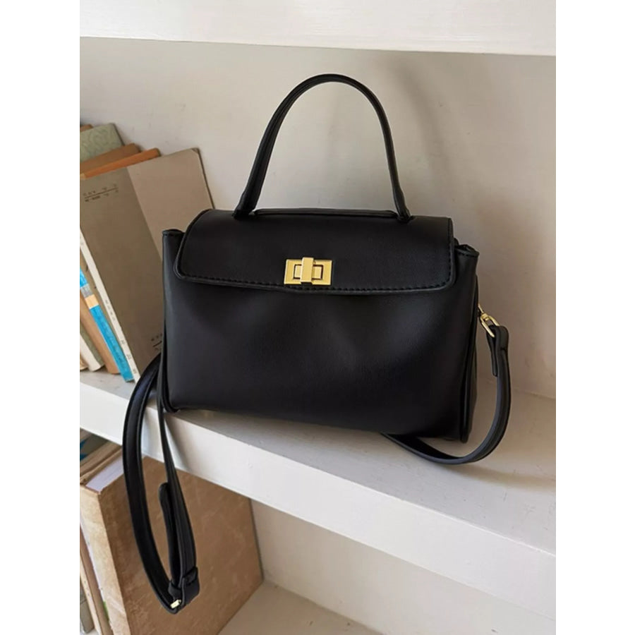 Golden Clasp Leather Crossbody Bag Black / onesize Apparel and Accessories