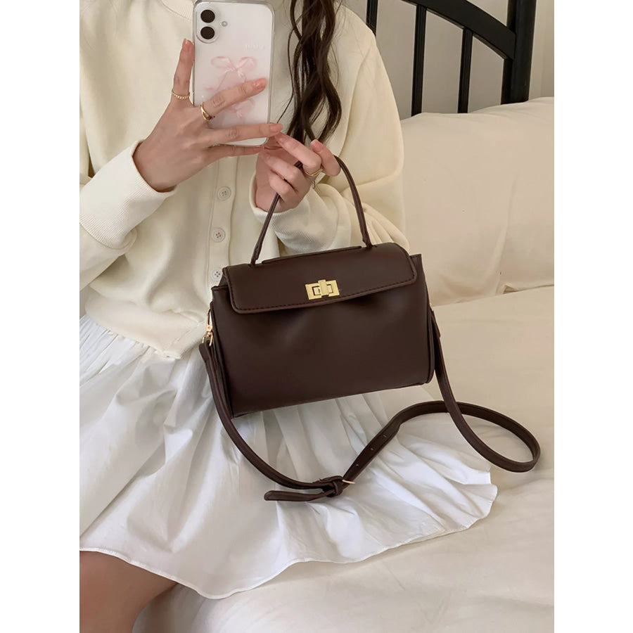 Golden Clasp Leather Crossbody Bag Brown / onesize Apparel and Accessories