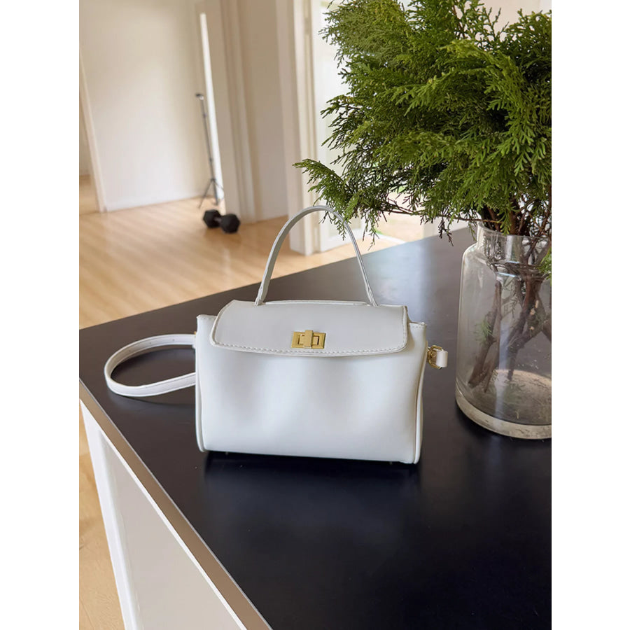 Golden Clasp Leather Crossbody Bag White / onesize Apparel and Accessories