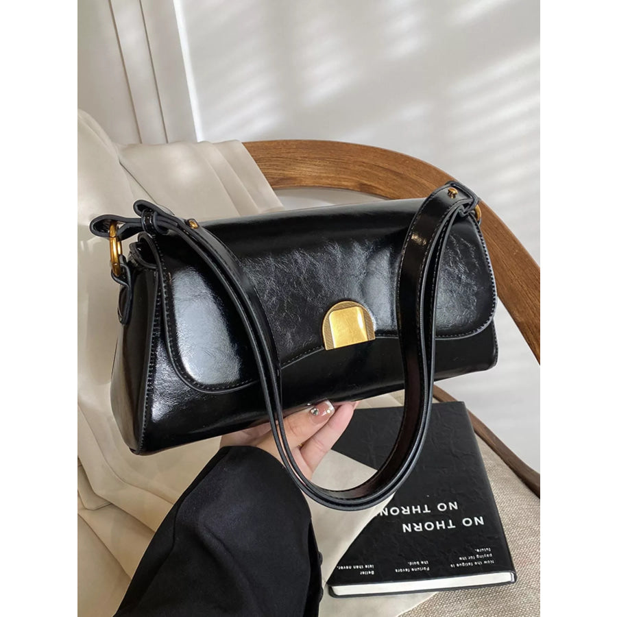 Golden Clasp Shoulder Bag Black / One Size Apparel and Accessories