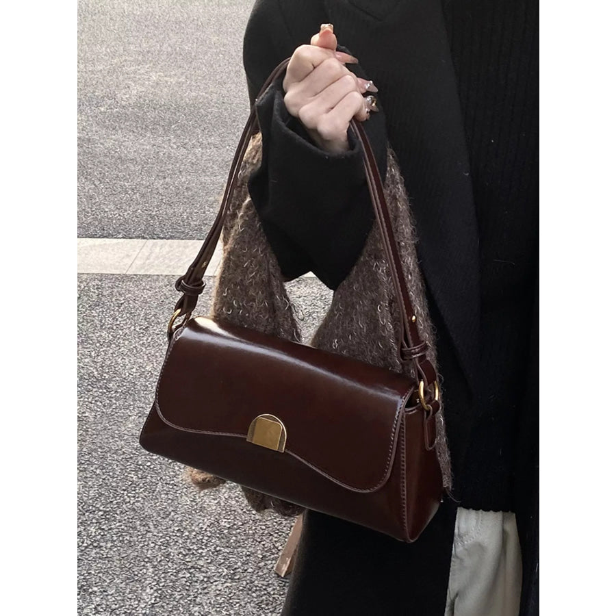 Golden Clasp Shoulder Bag Coffee Brown / One Size Apparel and Accessories