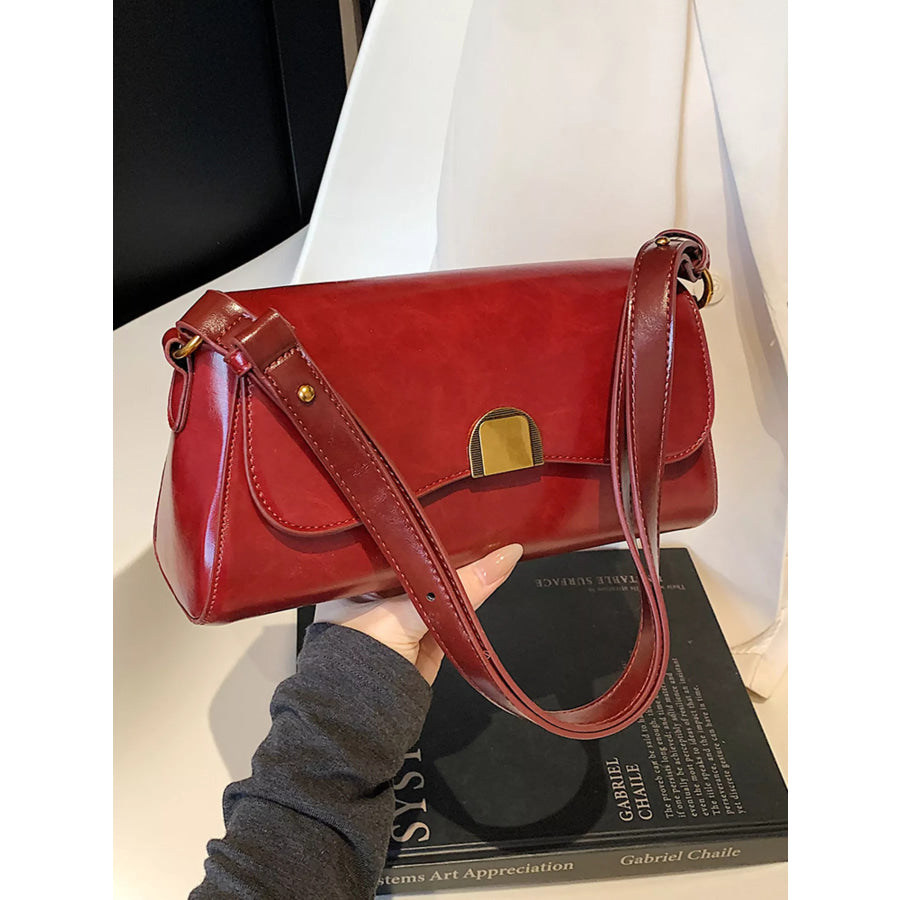 Golden Clasp Shoulder Bag Red / One Size Apparel and Accessories