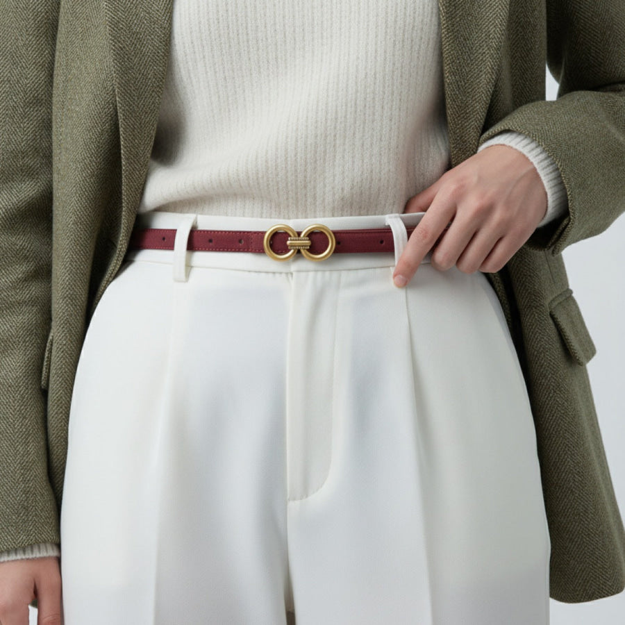 Golden Double Circle Buckle Belt Red / One Size Apparel and Accessories