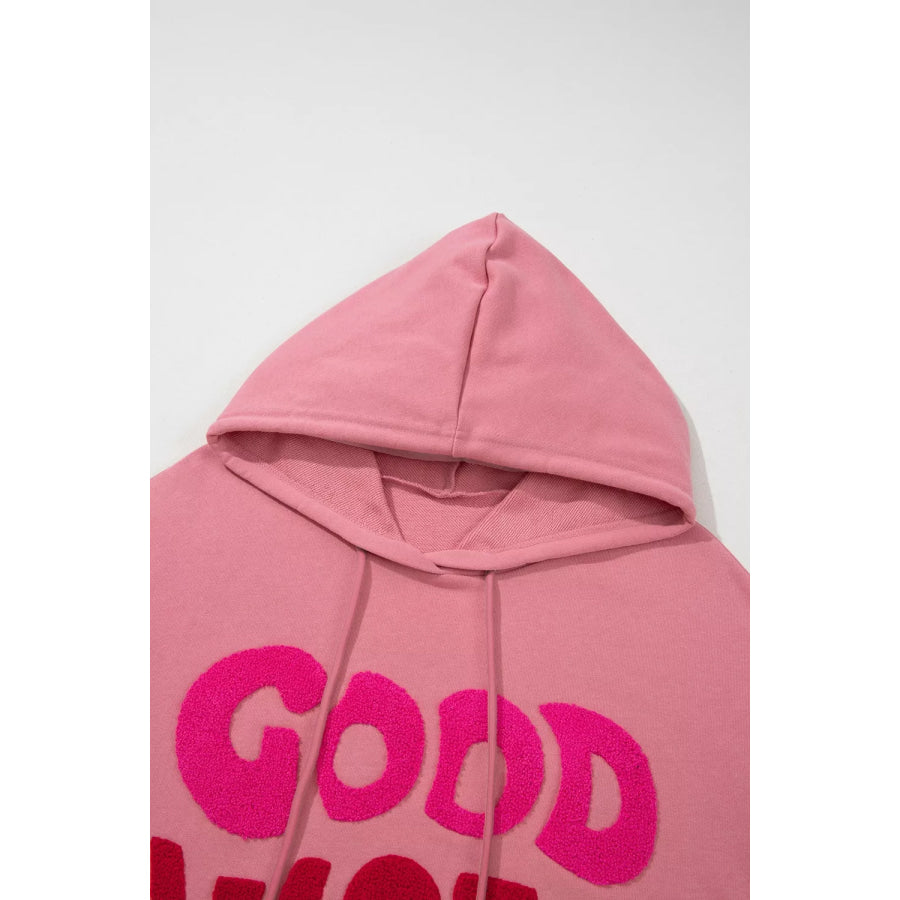 GOOD VIBES Chenille Letter Graphic Casual Hoodie Apparel and Accessories
