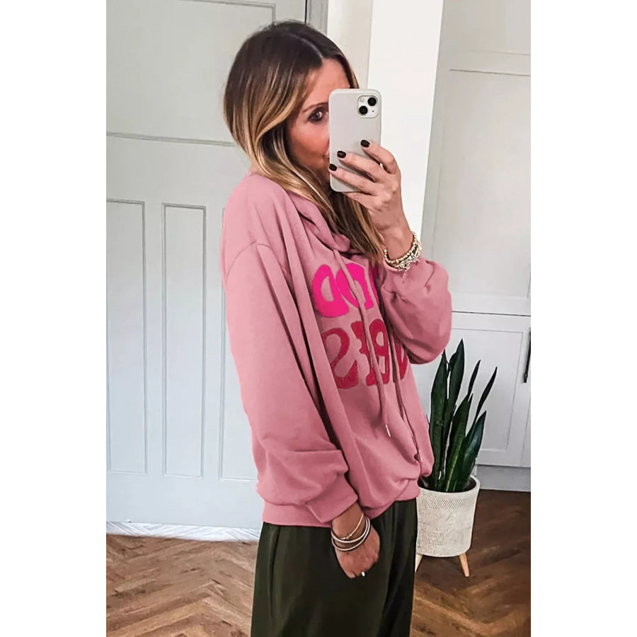 GOOD VIBES Chenille Letter Graphic Casual Hoodie Apparel and Accessories