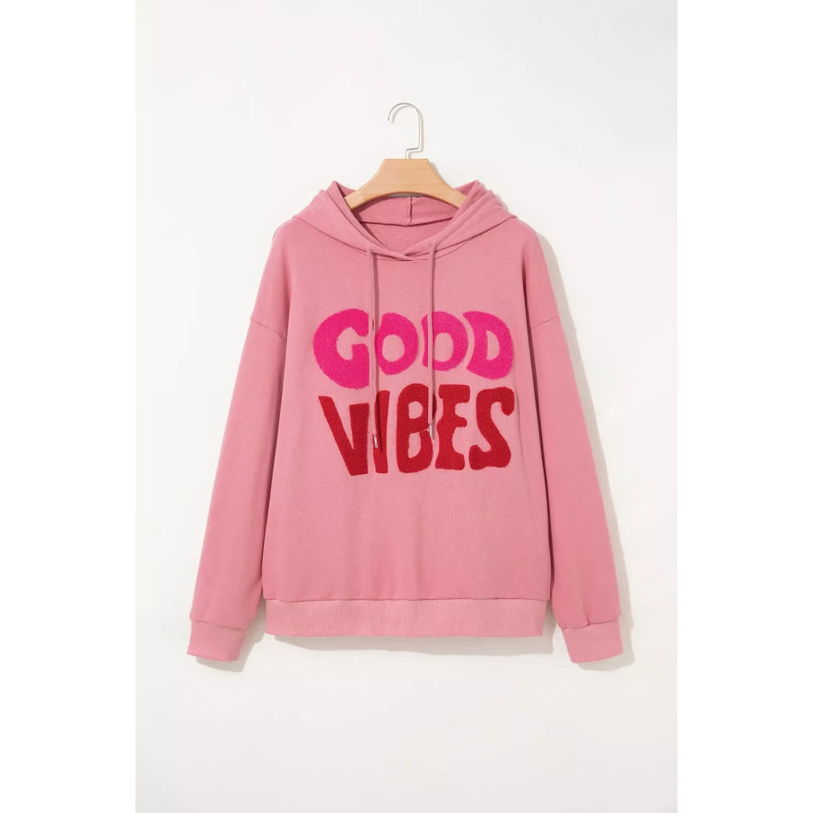GOOD VIBES Chenille Letter Graphic Casual Hoodie Apparel and Accessories