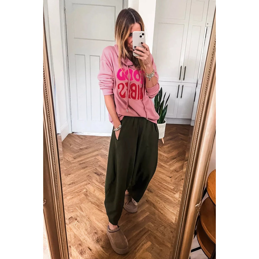 GOOD VIBES Chenille Letter Graphic Casual Hoodie Apparel and Accessories