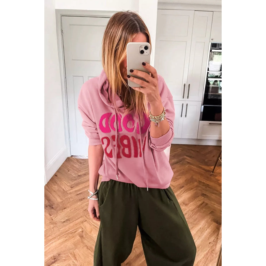 GOOD VIBES Chenille Letter Graphic Casual Hoodie Apparel and Accessories