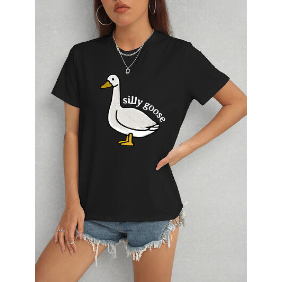 Goose Round Neck Short Sleeve T - Shirt Black / S Apparel and Accessories