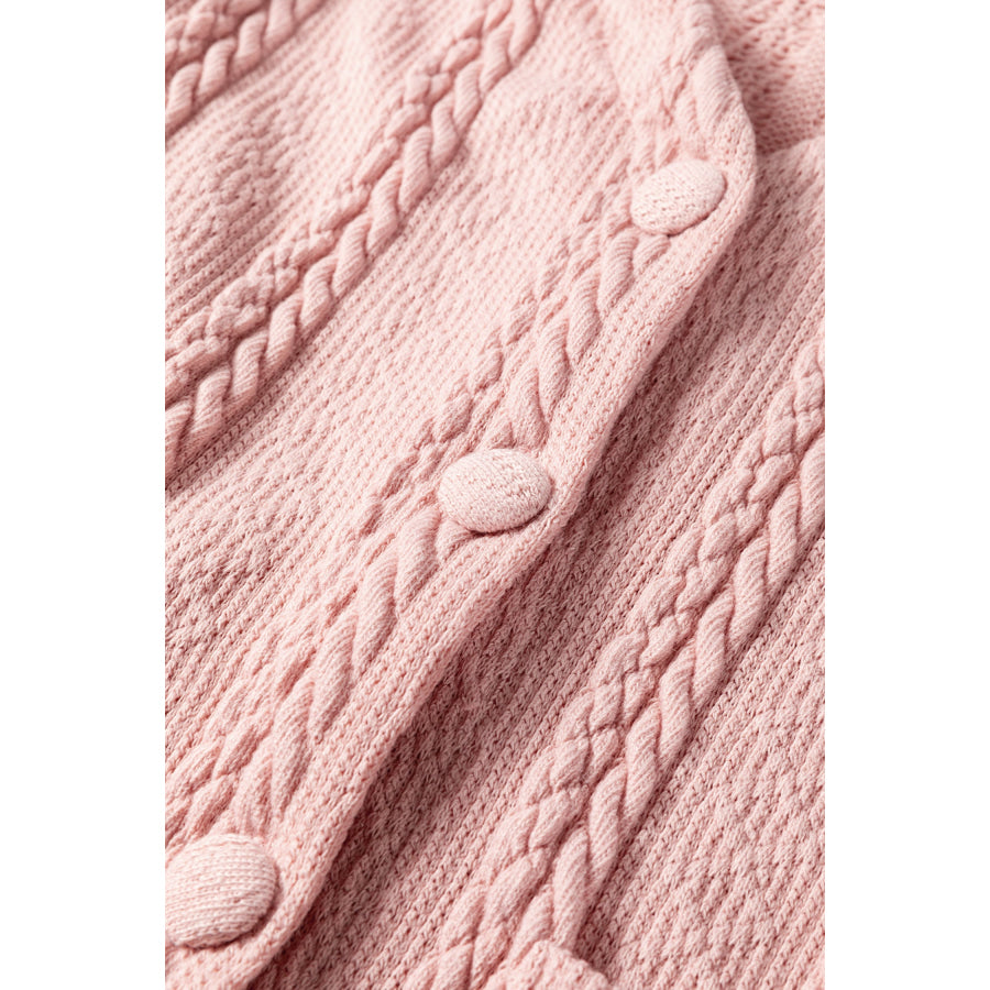Gossamer Pink Cable Knit V Neck Cardigan Shorts Set Two Piece Sets/Short Sets