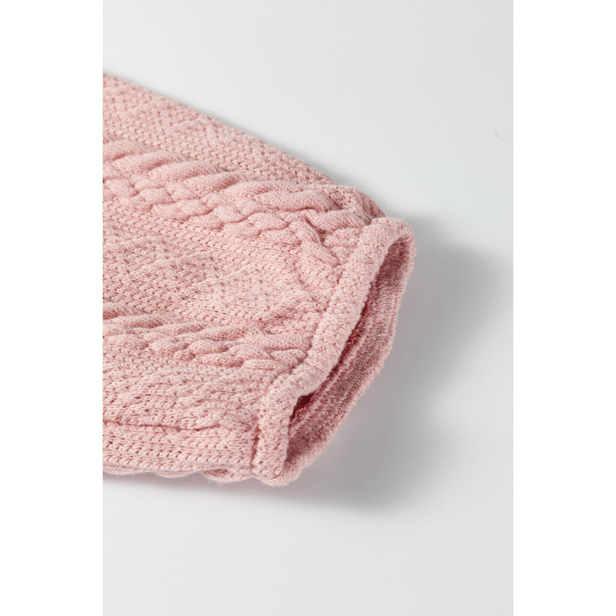 Gossamer Pink Cable Knit V Neck Cardigan Shorts Set Two Piece Sets/Short Sets