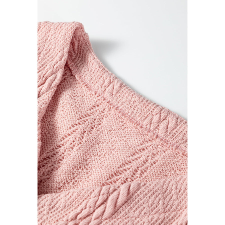 Gossamer Pink Cable Knit V Neck Cardigan Shorts Set Two Piece Sets/Short Sets