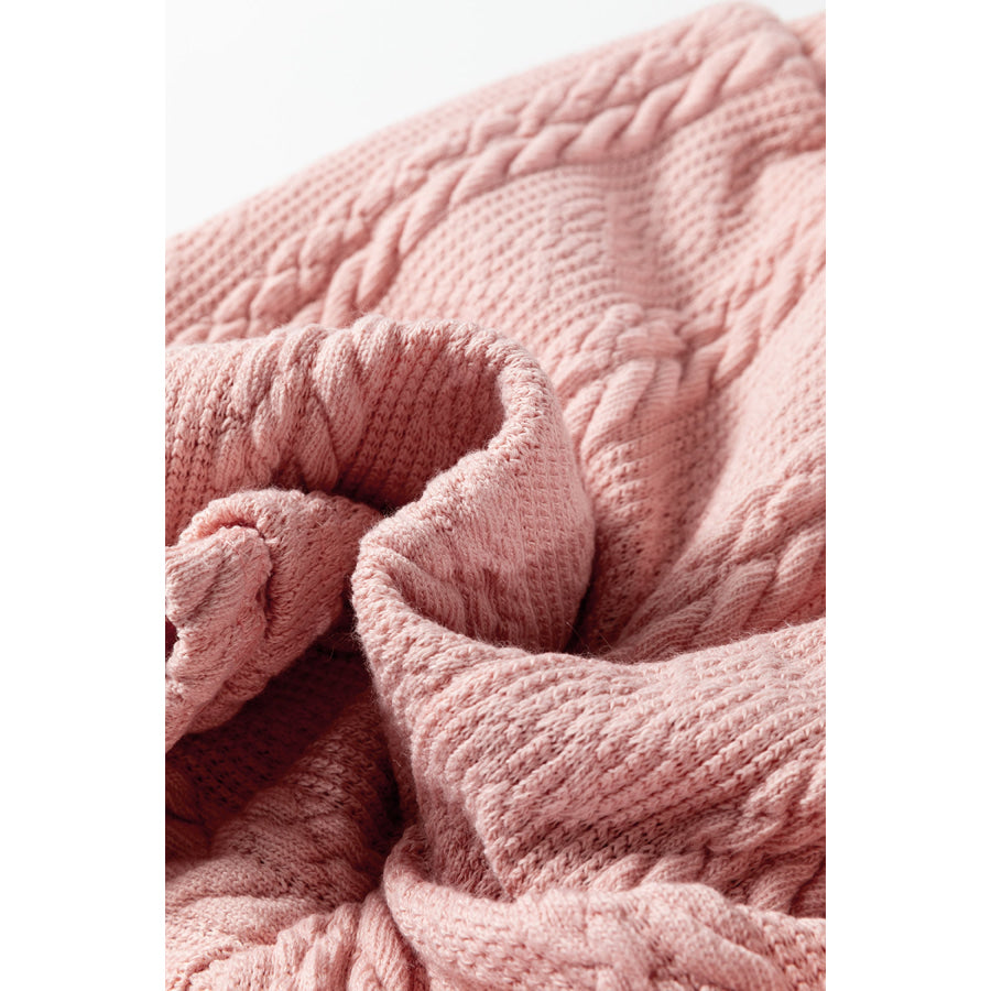 Gossamer Pink Cable Knit V Neck Cardigan Shorts Set Two Piece Sets/Short Sets