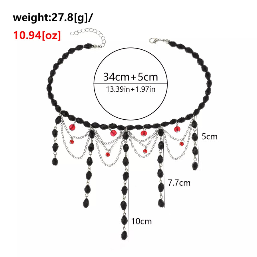 Gothic Beaded Tassel Choker Necklace Black / One Size Apparel and Accessories