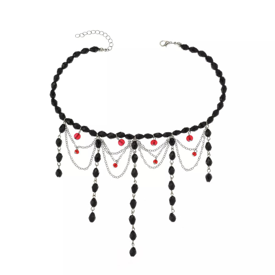 Gothic Beaded Tassel Choker Necklace Black / One Size Apparel and Accessories