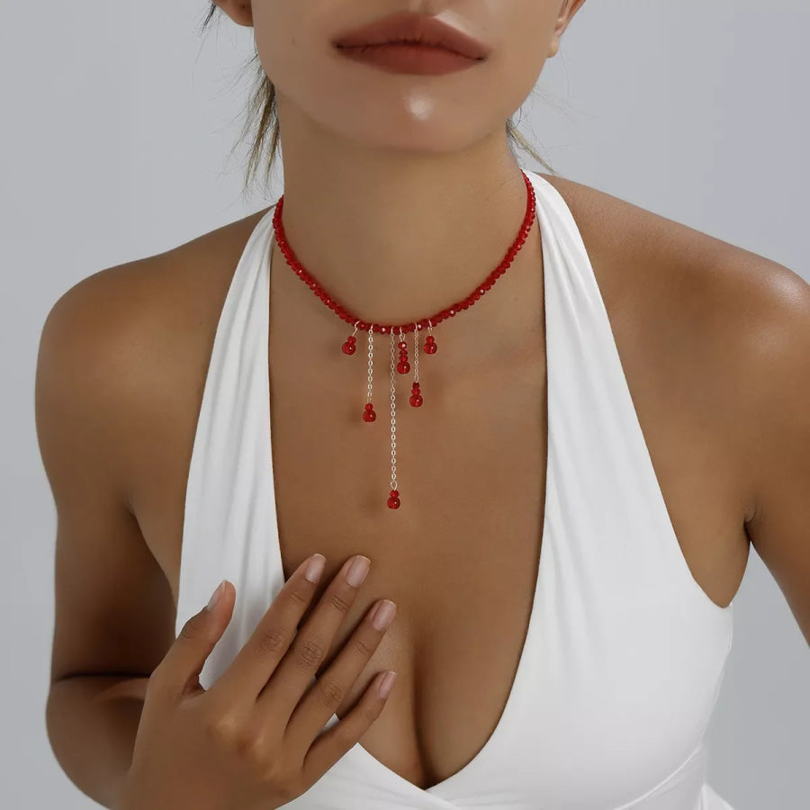 Gothic Beaded Tassel Necklace Red / One Size Apparel and Accessories