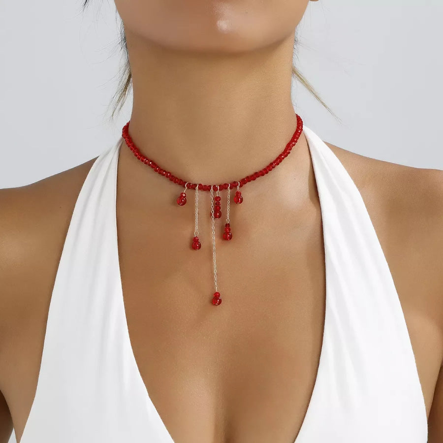 Gothic Beaded Tassel Necklace Red / One Size Apparel and Accessories