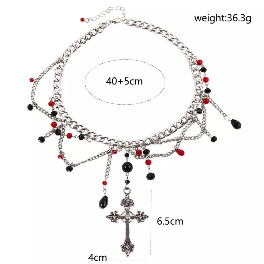 Gothic Cross Pendant Layered Necklace Silver / onesize Apparel and Accessories