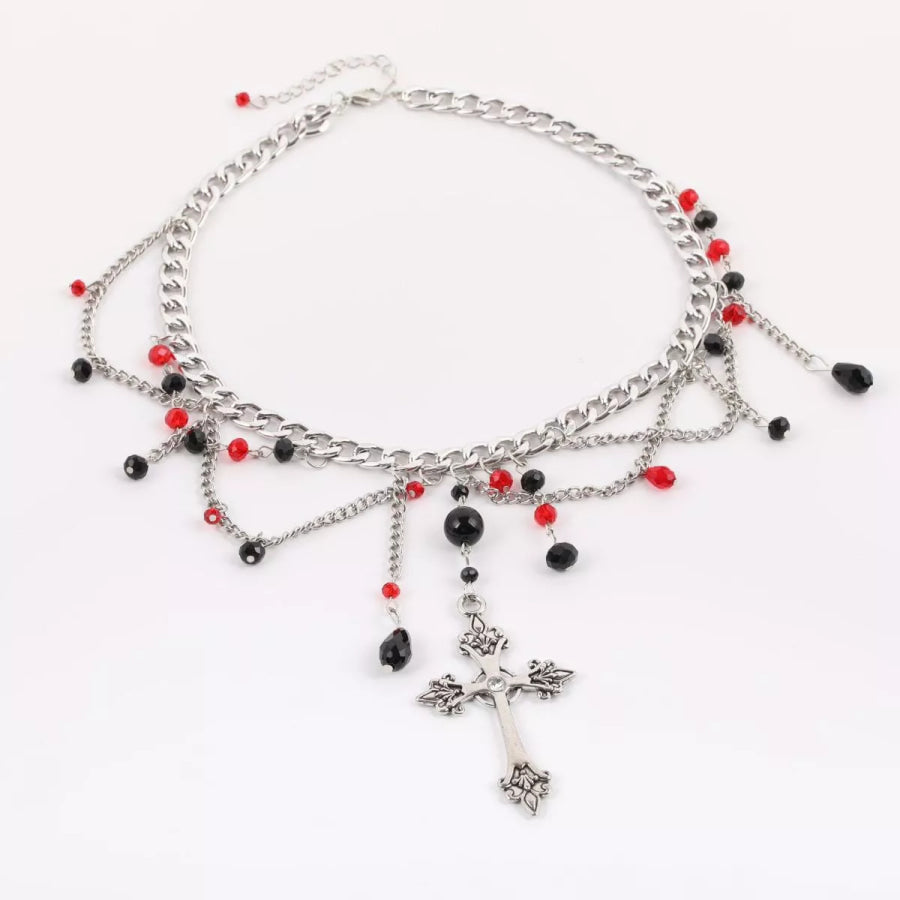 Gothic Cross Pendant Layered Necklace Silver / onesize Apparel and Accessories