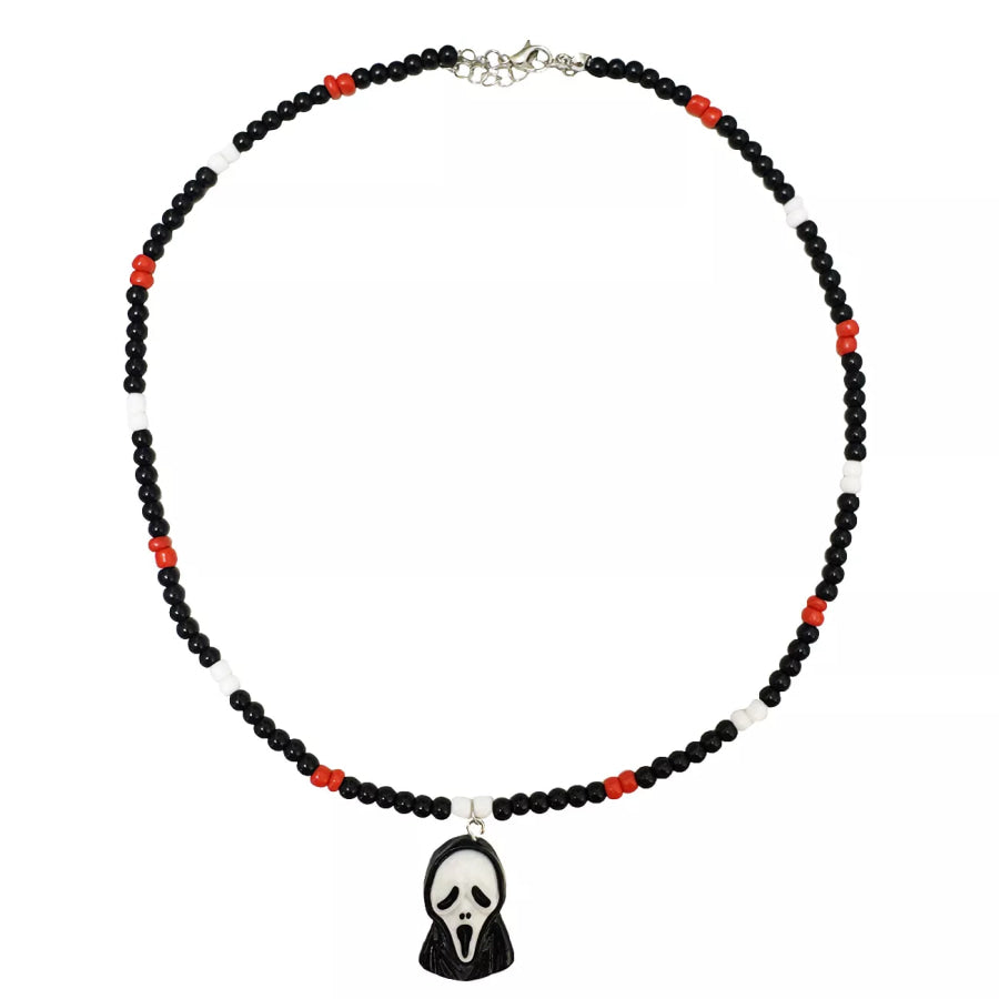 Gothic Horror Scream Mask Beaded Pendant Necklace Black / One Size Apparel and Accessories